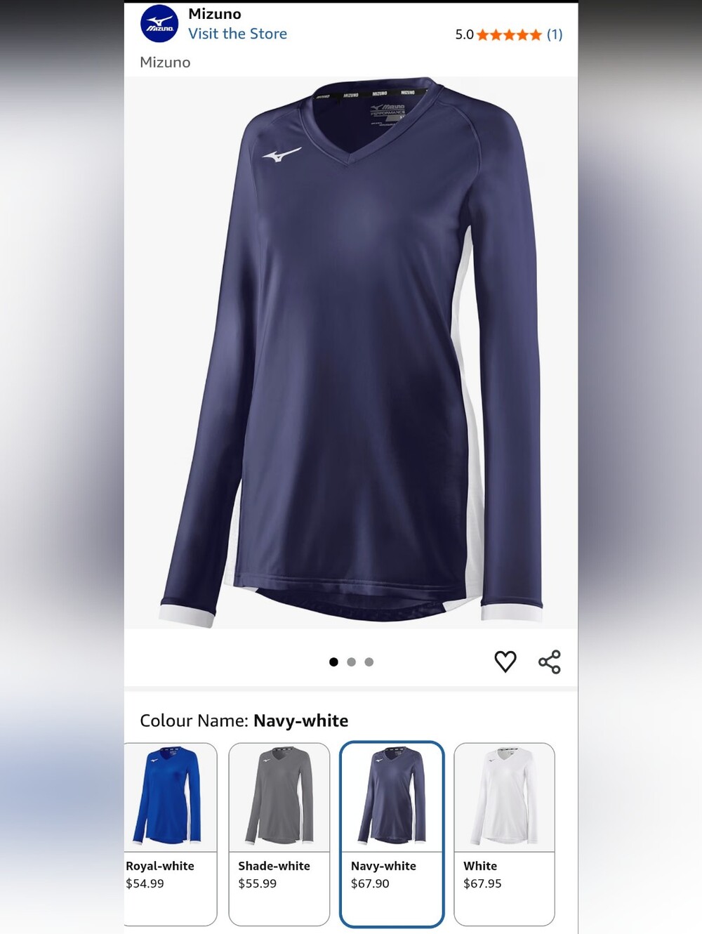 Mizuno Women's Long Sleeve V-Neck Volleyball Jersey in Navy and White - Picture 15 of 15
